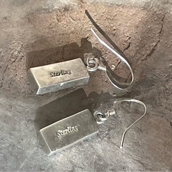 Dainty Dangle Earrings Fire Opal Onyx Sterling Silver Handmade - Picture 8 of 13